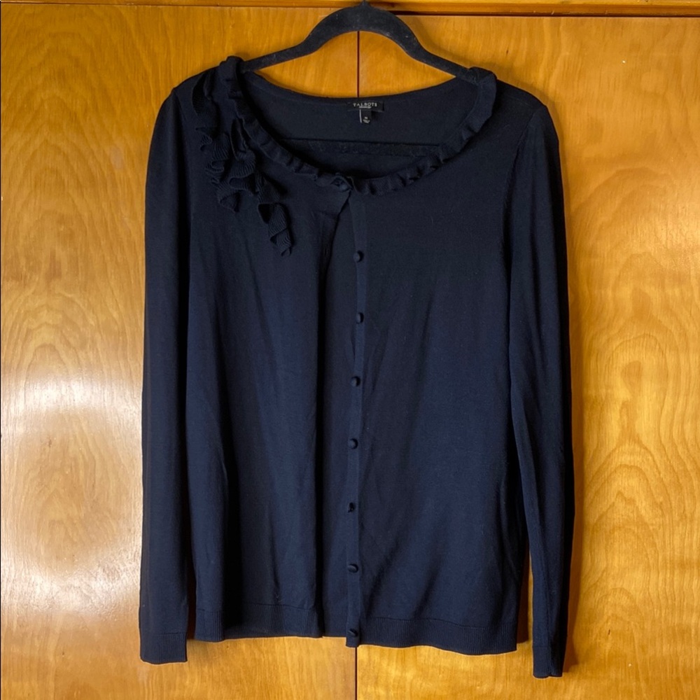 Talbots 70% Silk Black Knit Cardigan Sweater. Size M